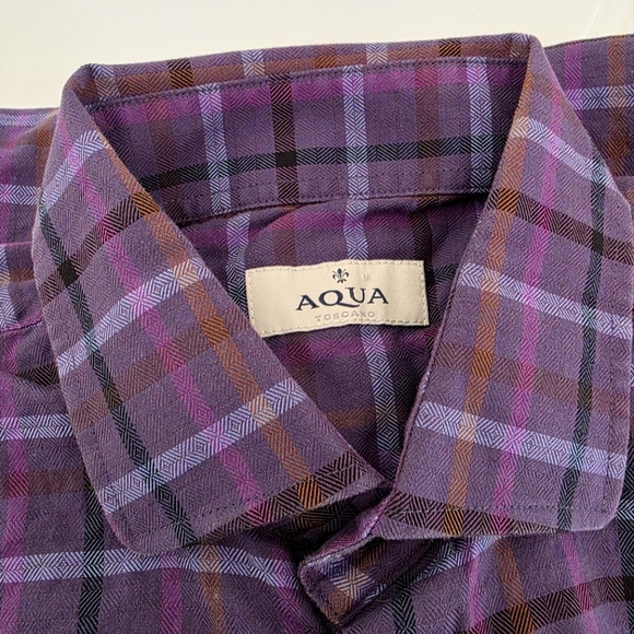Aqua Other - Aqua‎ Toscano 100% Cotton Men's Purple and Brown Plaid Button Up Shirt Size L